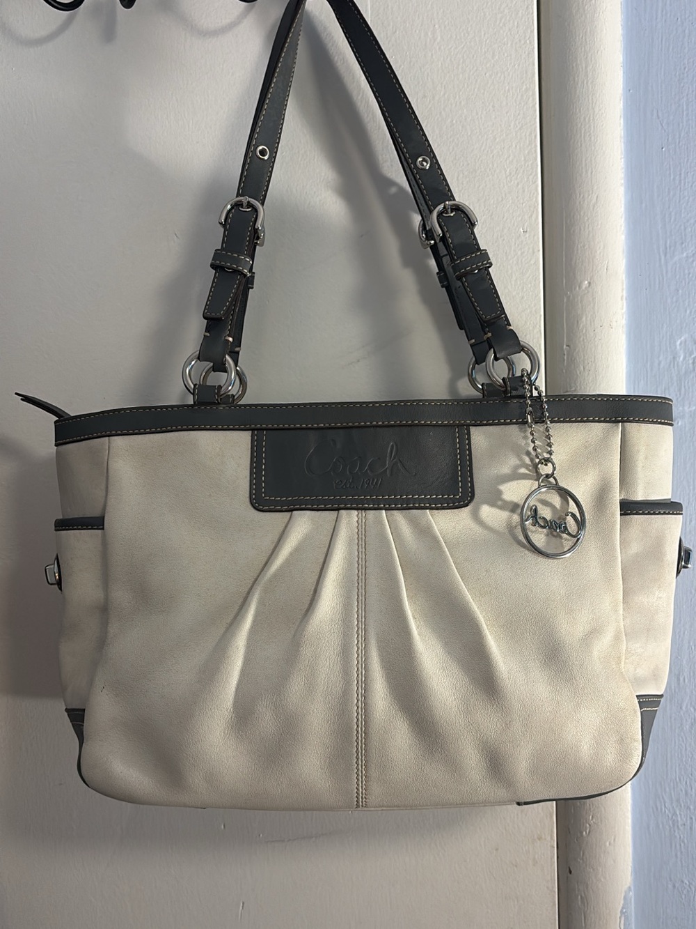 Coach Beige and Grey Leather-Trim Tote Bag